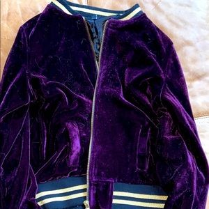 purple velvet jacket with gold stripe
